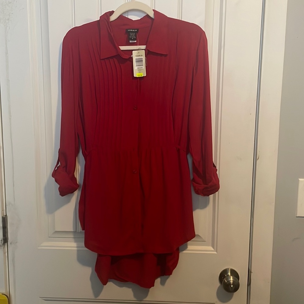 Red empire waist blouse with tags